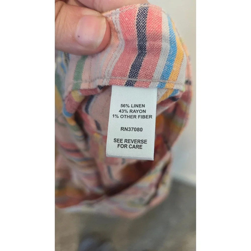 Cato Striped Linen Blend Shorts High Rise Pink Multi Coastal Boho Size 16 - Picture 5 of 9